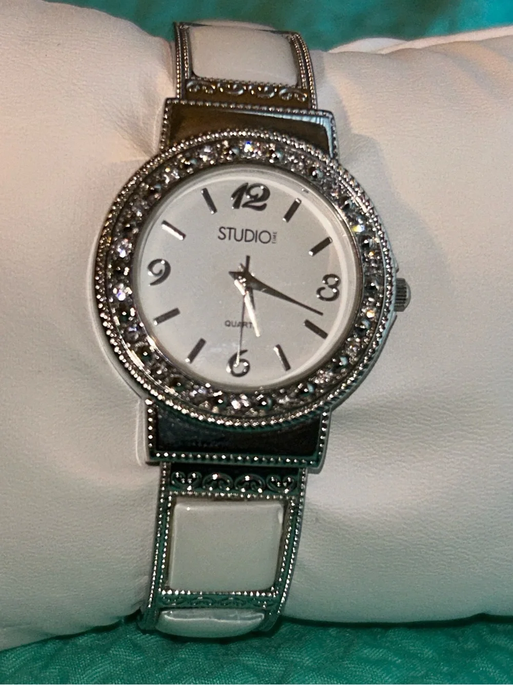 Studio Silver-Tone Crystal Cuff Watch with White Accents NWOT